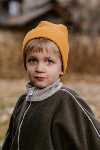 Komplet Dziecięcy Czapka i Komin MySafeHug Dwuwarstwowy Bawełna Prążek 2-6 lat Musztardowy