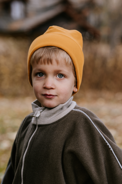 Komplet Dziecięcy Czapka i Komin MySafeHug Dwuwarstwowy Bawełna Prążek 2-6 lat Musztardowy