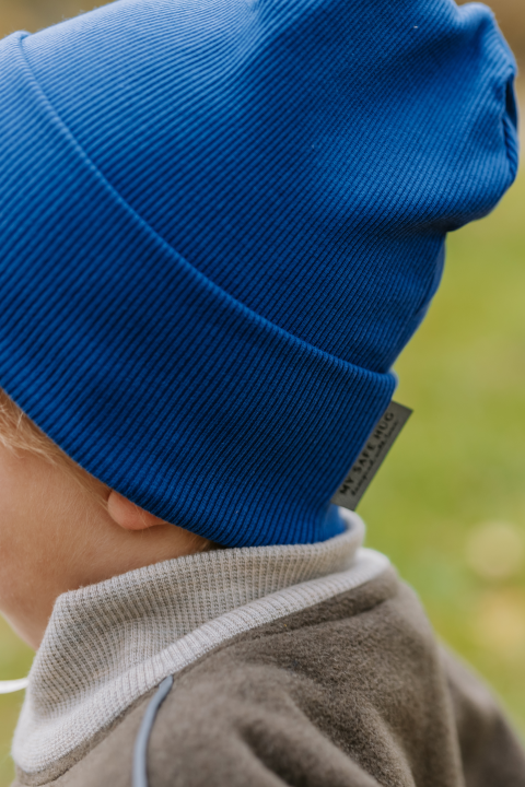 Komplet Dziecięcy Czapka i Komin MySafeHug Dwuwarstwowy Bawełna Prążek 2-6 lat Niebieski