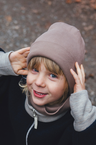 Komplet Dziecięcy Czapka i Komin MySafeHug Dwuwarstwowy Bawełna Prążek 2-6 lat Beż