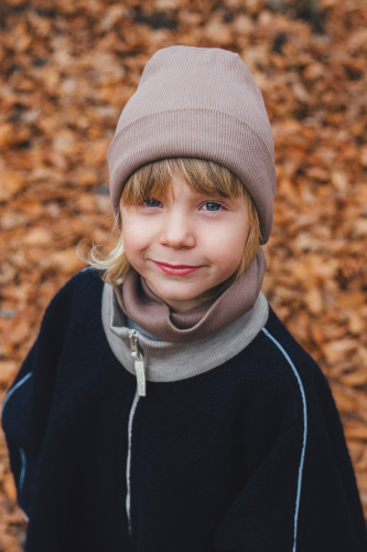 Komplet Dziecięcy Czapka i Komin MySafeHug Dwuwarstwowy Bawełna Prążek 2-6 lat Beż